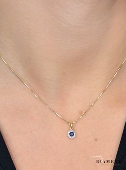 Złota zawieszka DIAMENT 585 okrągła szafir, diamenty P 330SAP Y 💎 Złota okrągła zawieszka wykonana z najwyższej jakości złota próby 585 (6).JPG